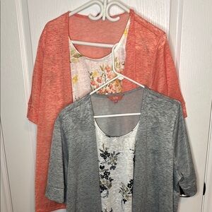 2 iyla one piece tops faux cardigan with elegant floral insert - size 2X